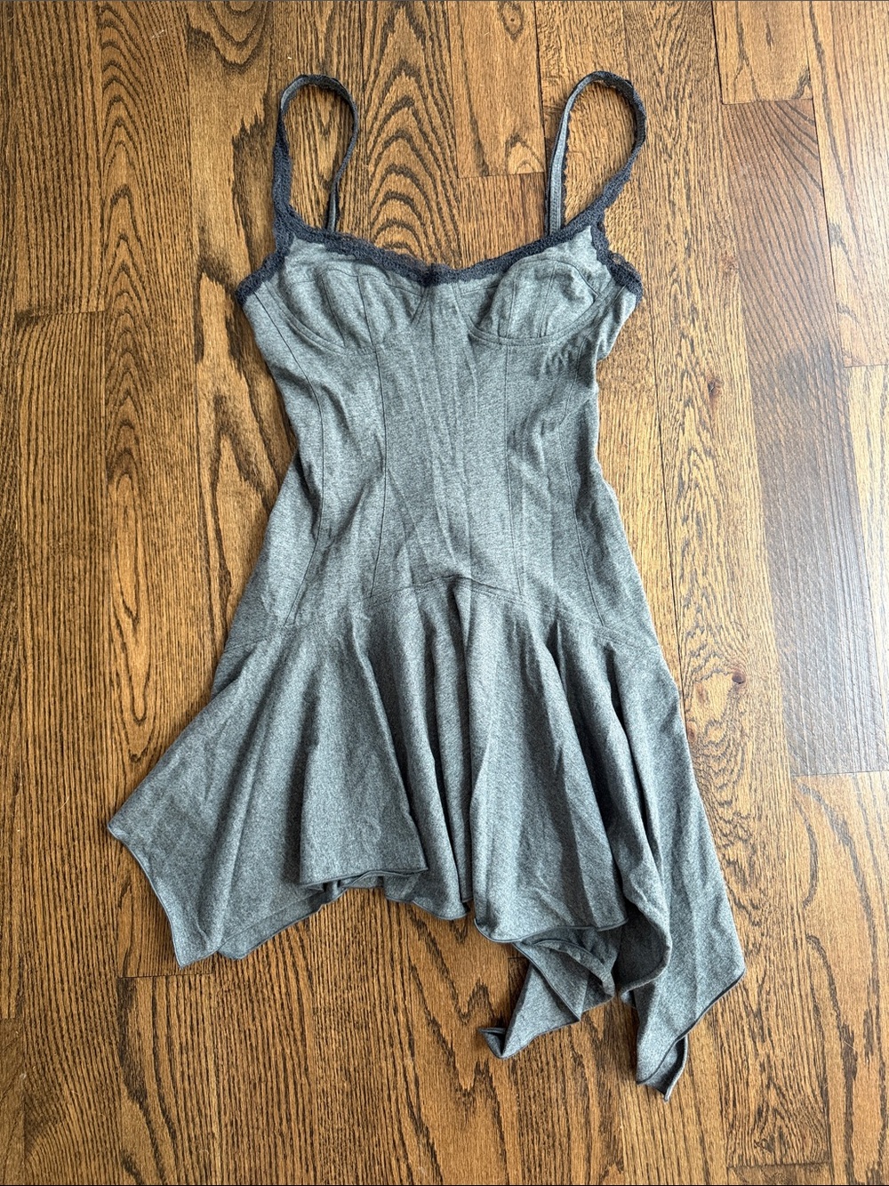 Venroy Charcoal Grey Lace-Trim Asymmetrical Tank Dress - Picture 6 of 7
